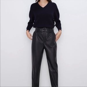 ZARA LEATHER BELTED PANTS